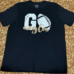 Black Graphic Tee with ‘Go Eagles’ Gold and White Design